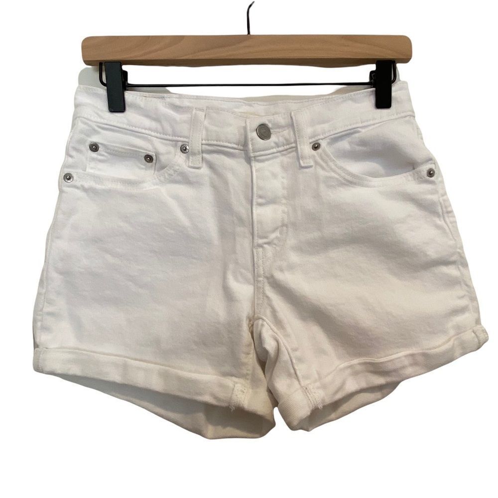Levi’s White Mid Length Rolled Denim Hem Shorts Size 27